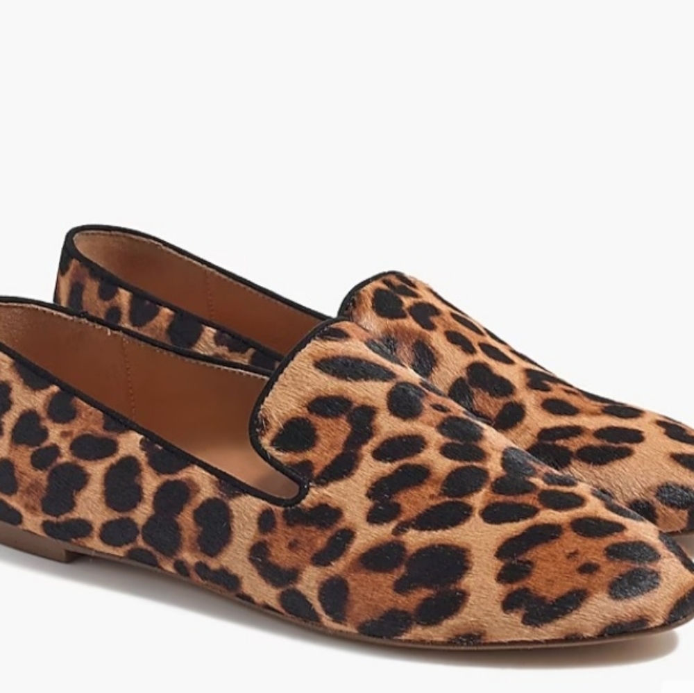 J. Crew Calf Hair Smoking Loafer Flat Shoe Size 6 Slip On Leopard Animal Print